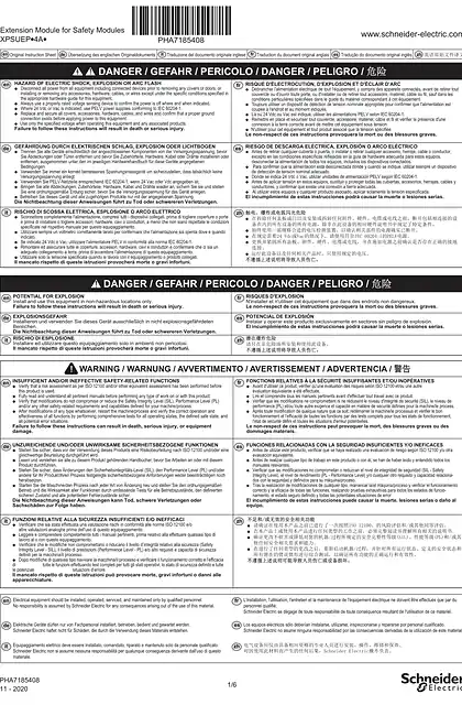 schneider施耐德Harmony XPS Universal - XPSUEP Extension Module for Safety Modules_ 说明书